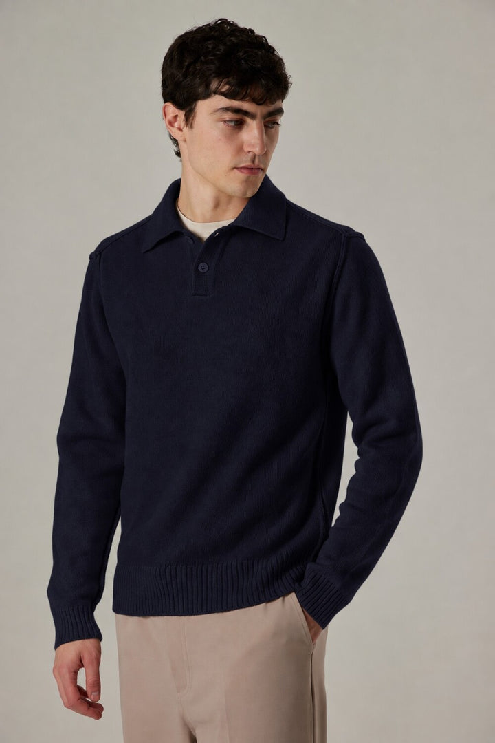 Daniele Fiesoli Wol Cashmere Polo – Blauw-90% merinowol, 10% cashmere-HEREN TRUIEN & VESTEN-Blauw
