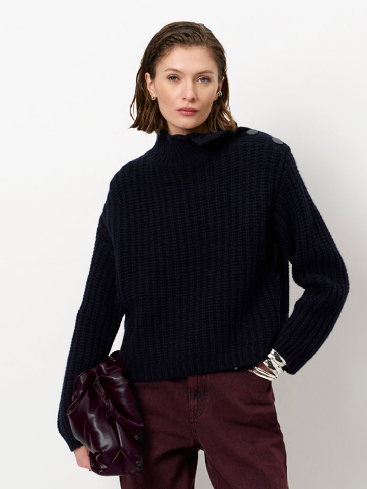 Dante 6 Adouna Rigebreide Trui – Blauw-100% wol-DAMES TRUIEN & VESTEN-Blauw