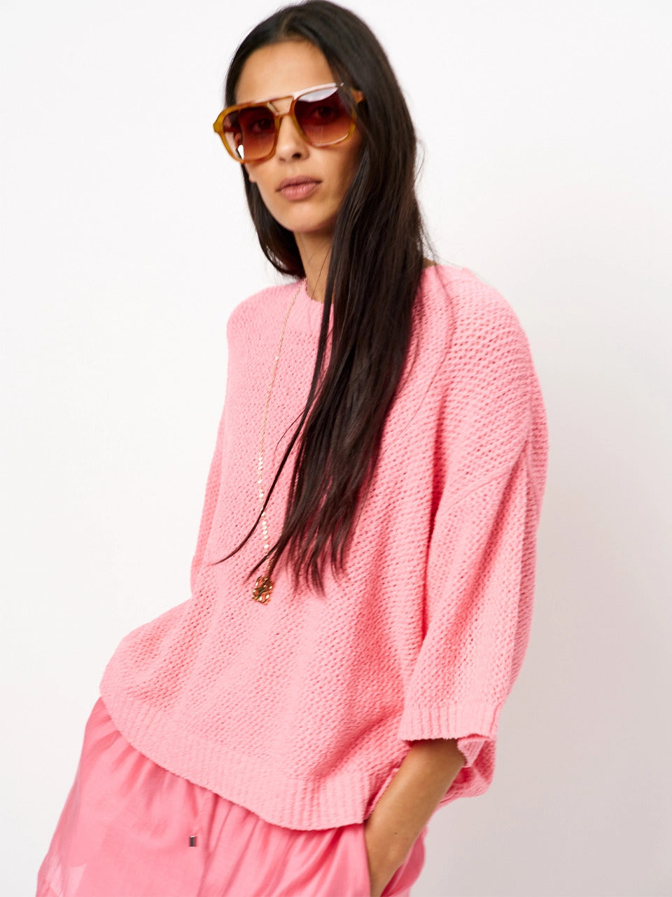 Dante 6 Ajour Knit Sweater – Roze-85% katoen, 15% polyamide-DAMES TRUIEN & VESTEN-Roze