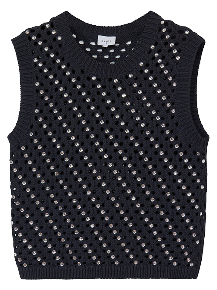 Dante 6 ajour spencer met strass steentjes LIBRE-73% katoen, 27% polyamide-DAMES TRUIEN & VESTEN-Blauw