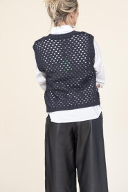 Dante 6 ajour spencer met strass steentjes LIBRE-73% katoen, 27% polyamide-DAMES TRUIEN & VESTEN-Blauw