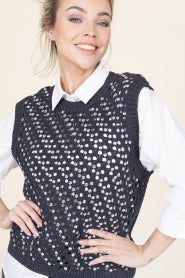Dante 6 ajour spencer met strass steentjes LIBRE-73% katoen, 27% polyamide-DAMES TRUIEN & VESTEN-Blauw