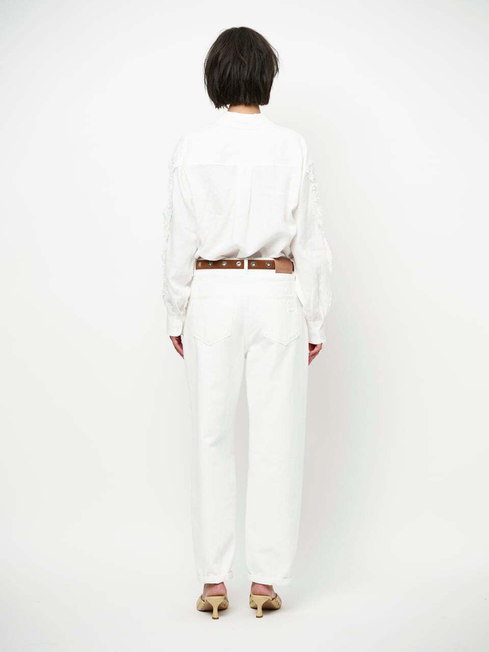 Dante 6 Amandyne blouse met bloemdetails - Wit-100% linnen-DAMES TOPS & BLOUSES-Wit