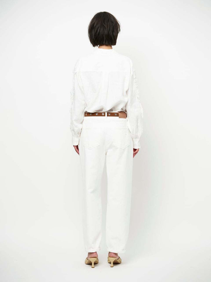 Dante 6 Amandyne blouse met bloemdetails - Wit-100% linnen-DAMES TOPS & BLOUSES-Wit