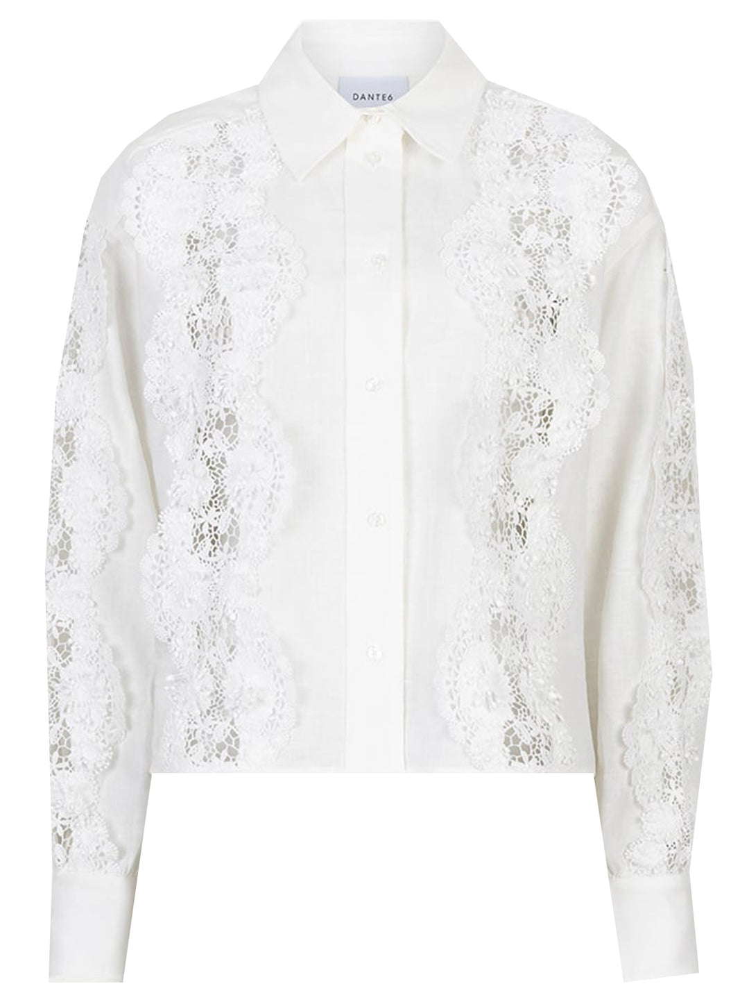 Dante 6 Amandyne blouse met bloemdetails - Wit-100% linnen-DAMES TOPS & BLOUSES-Wit