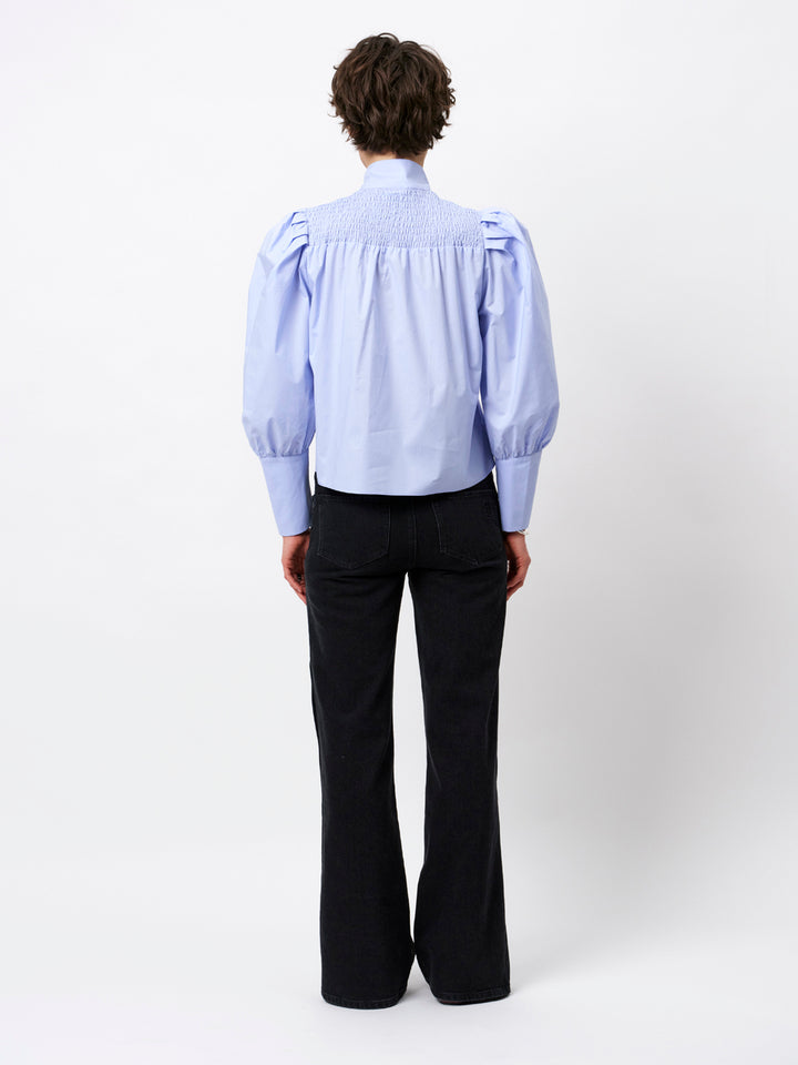 Dante 6 Casson Smocked Blouse – Blue Mist-100% katoen-DAMES TOPS & BLOUSES-Blauw