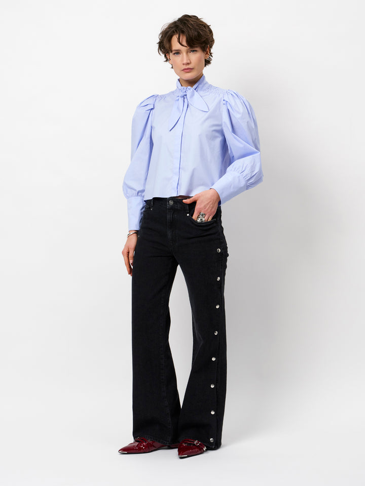 Dante 6 Casson Smocked Blouse – Blue Mist-100% katoen-DAMES TOPS & BLOUSES-Blauw