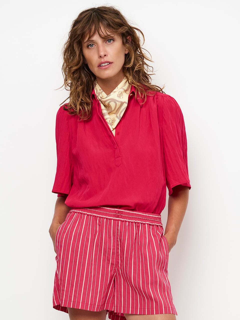 Dante 6 Devi cropped blouse – Rood-81% viscose, 19% polyamide-DAMES TOPS & BLOUSES-Rood