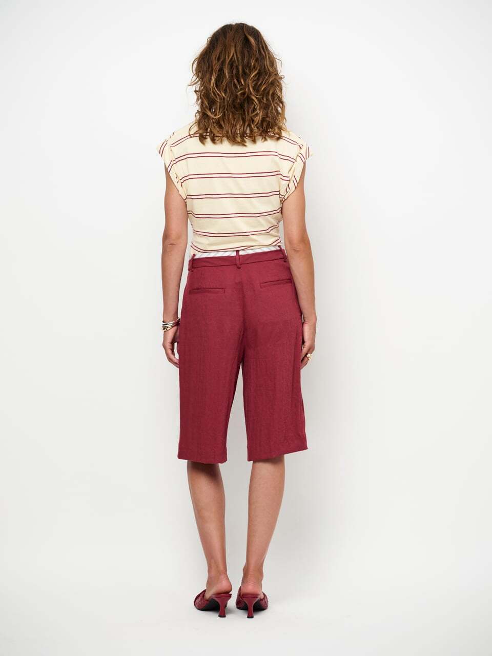 Dante 6 Emra bermuda short linnenlook – Rood-67% viscose, 33% polyamide-DAMES BROEKEN-Rood