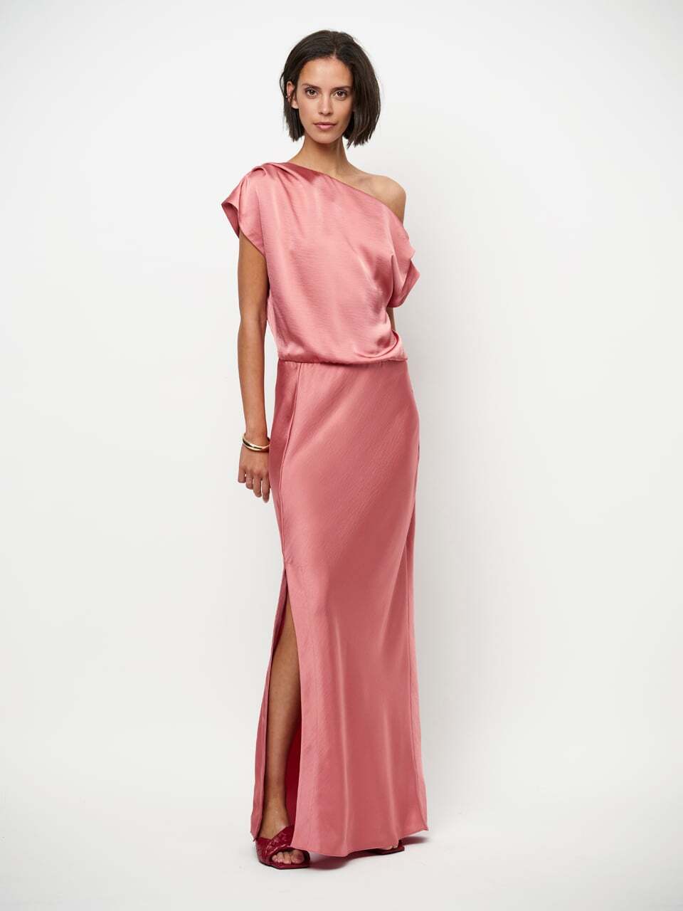 Dante 6 Epic off-shoulder satijnen maxijurk – Roze-100% polyester-DAMES JURKEN-Roze