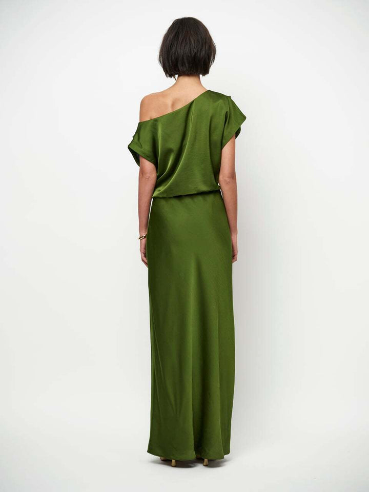 Dante 6 Epic off-shoulder satijnen maxjurk – Groen-100% polyester-DAMES JURKEN-Groen