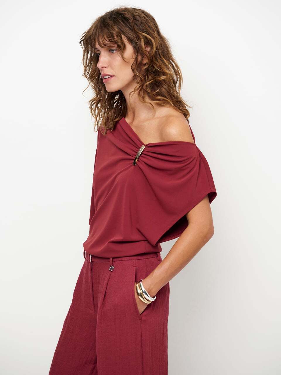 Dante 6 Gou asymmetrische luxe top – Rood-100% polyester-DAMES TOPS & BLOUSES-Rood