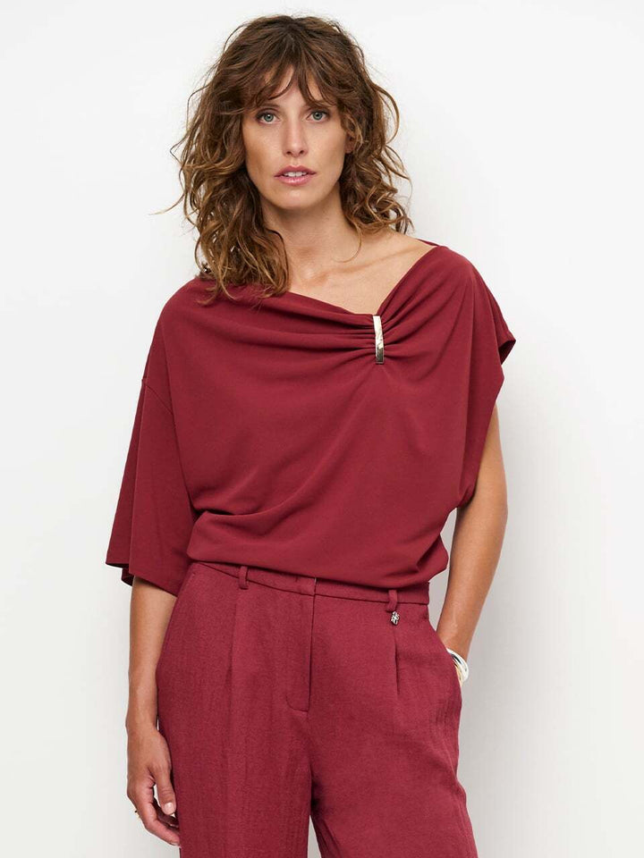 Dante 6 Gou asymmetrische luxe top – Rood-100% polyester-DAMES TOPS & BLOUSES-Rood