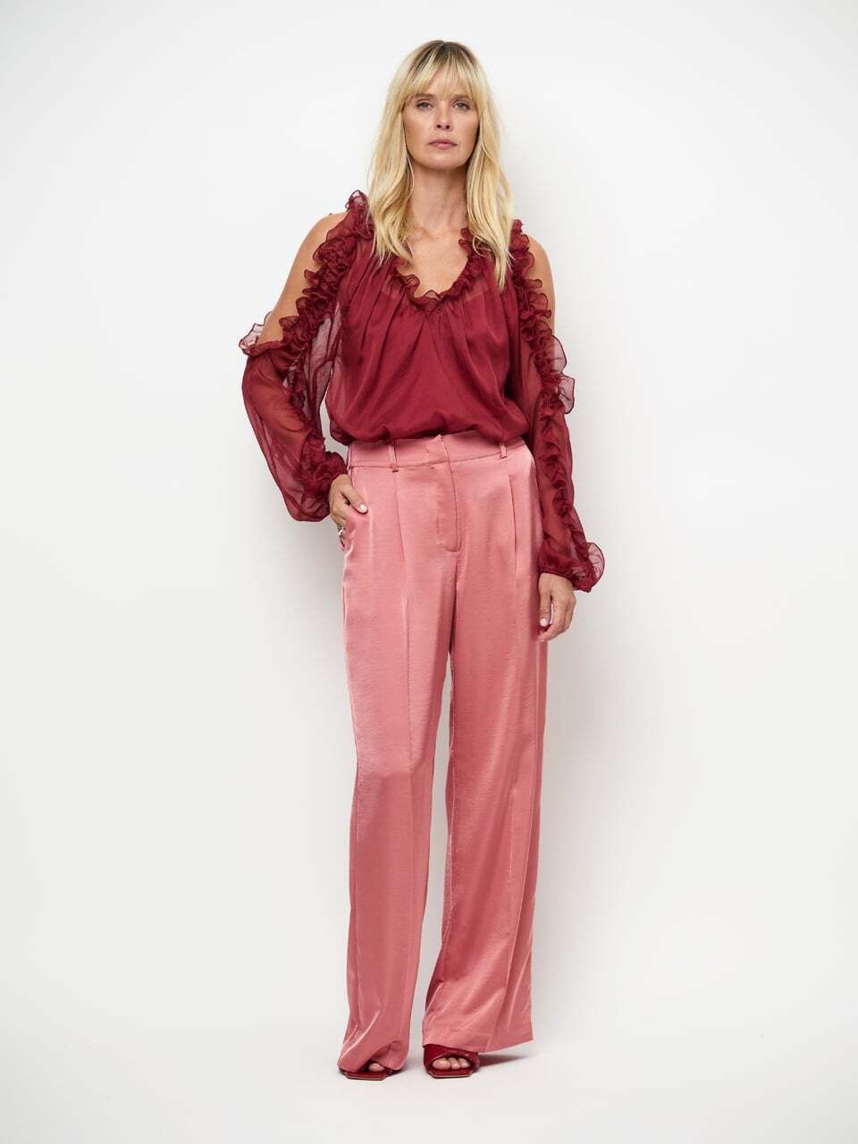 Dante 6 Harmony blouse met V-hals - Rood-100% polyester-DAMES TOPS & BLOUSES-Rood