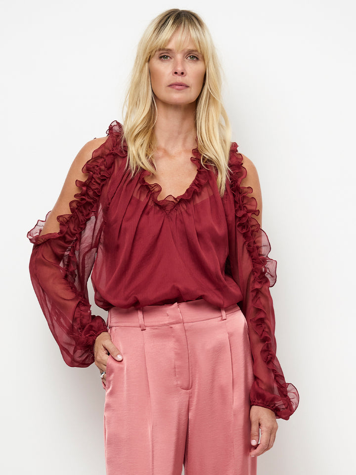 Dante 6 Harmony blouse met V-hals - Rood-100% polyester-DAMES TOPS & BLOUSES-Rood