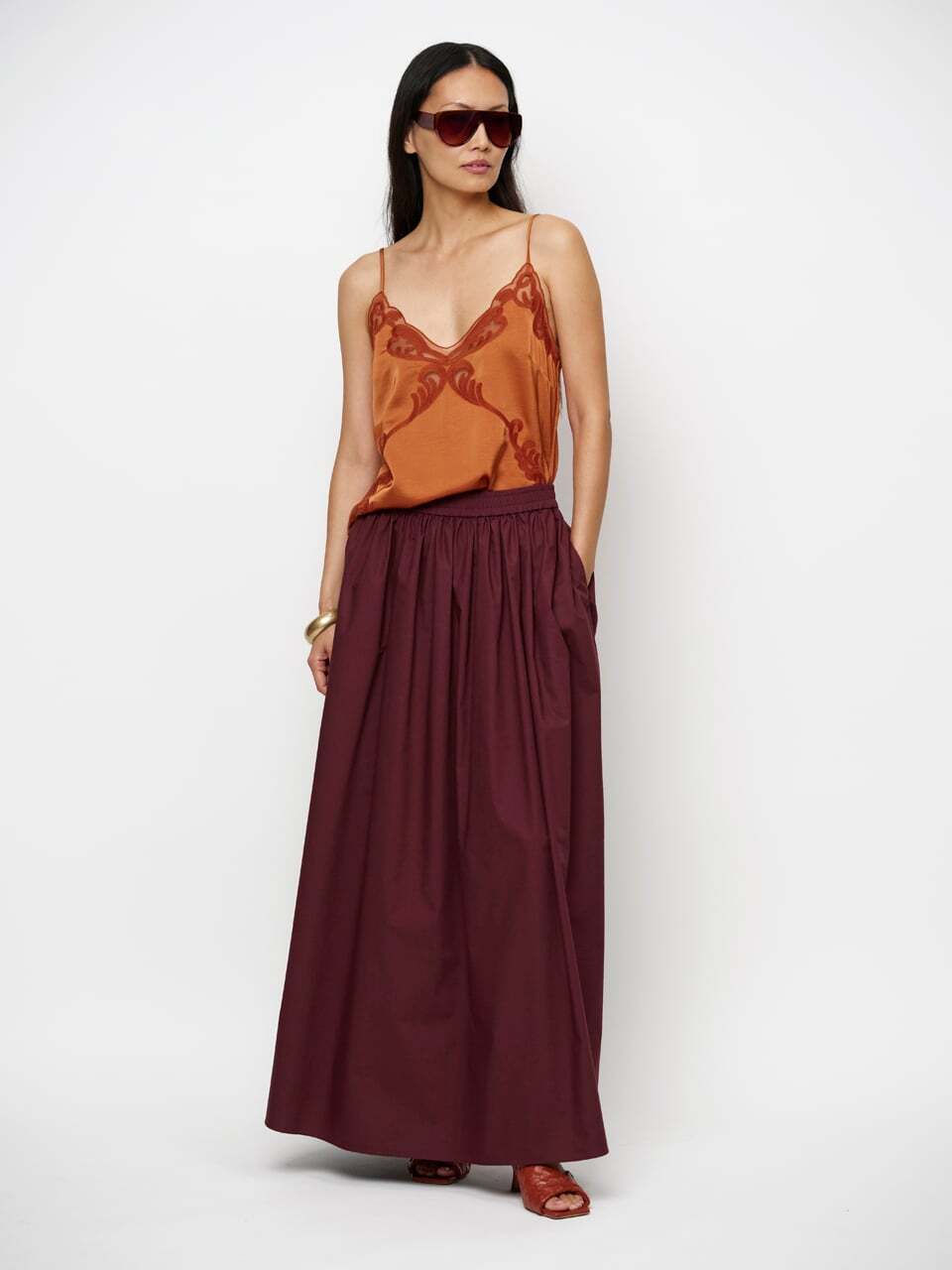 Dante 6 Ligne kanten camisole top – Oranje-100% polyester-DAMES TOPS & BLOUSES-Oranje