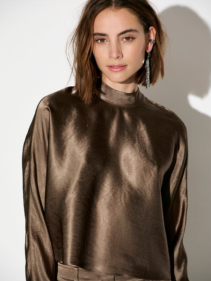 Dante 6 Lorelle Boxy Top – Bruin-100% polyester-DAMES TOPS & BLOUSES-Bruin