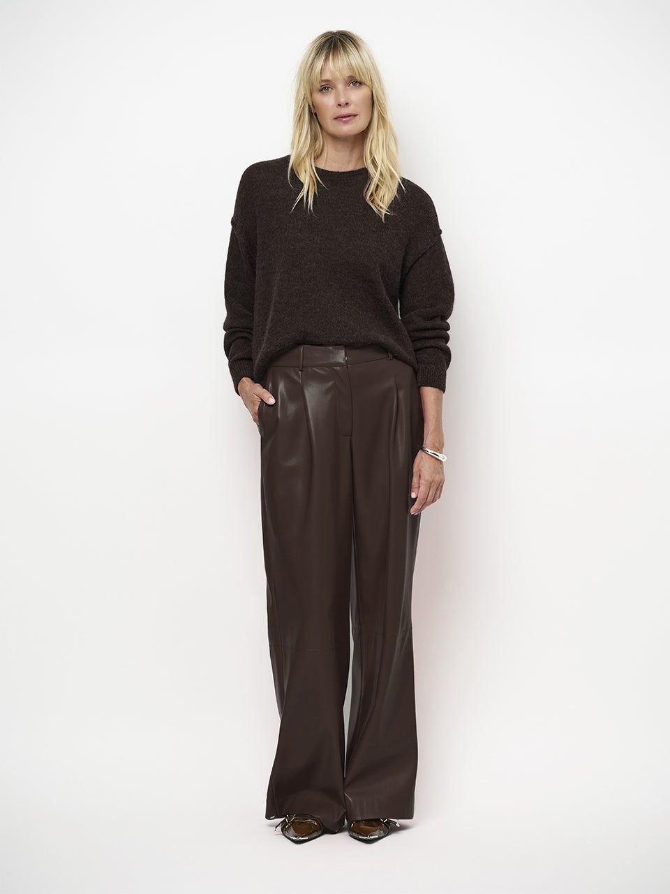 Dante 6 Mid‑Waist Wide Leg Pantalon – Bruin-100% polyester-DAMES BROEKEN-Bruin