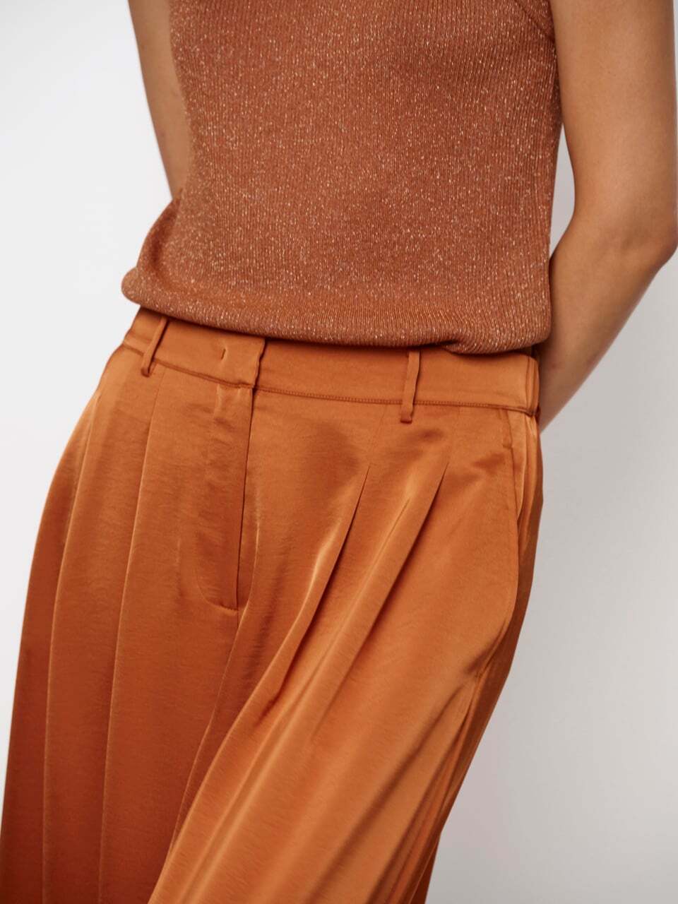 Dante 6 Onique wide leg broek in satijn look-100% polyester-DAMES BROEKEN-Oranje