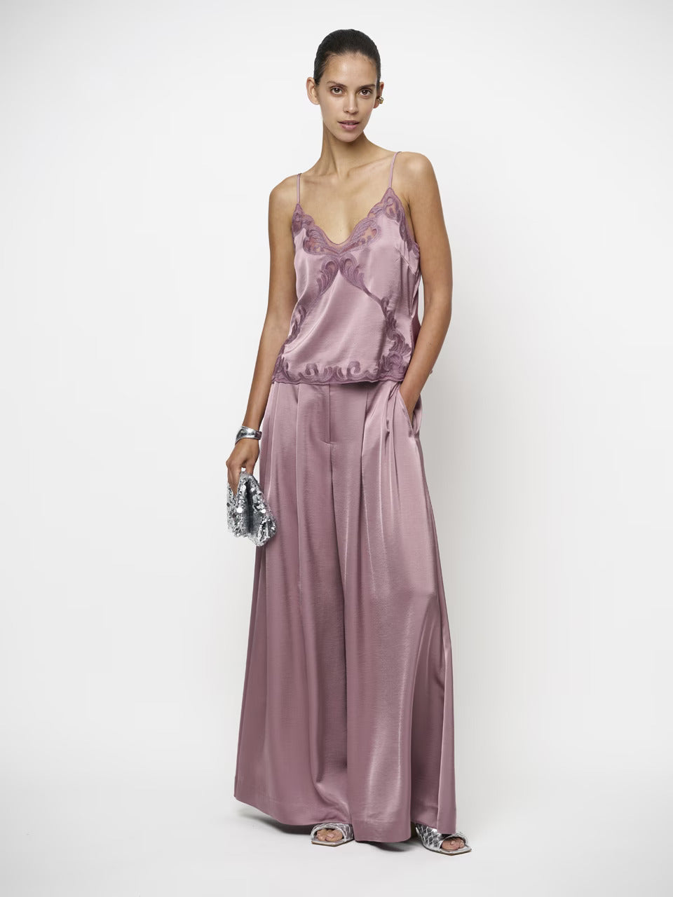 Dante 6 Onique wide leg broek satijn look – Paars-100% polyester-DAMES BROEKEN-Paars