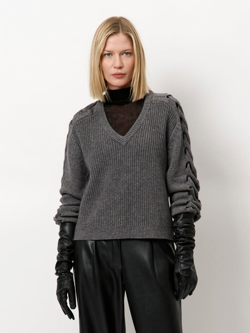 Dante 6 Palomo Braided Sweater – Grijs-50% wol, 30% polyamide, 20% modaal-DAMES TRUIEN & VESTEN-Grijs