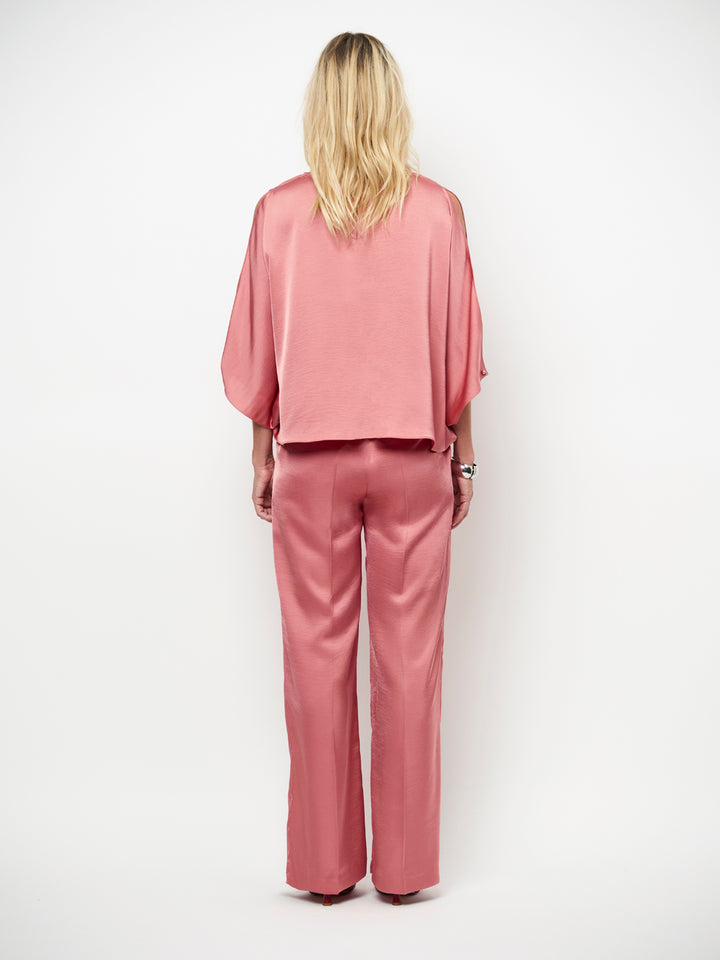 Dante 6 Risette vloeiende satijnen cape-top – Roze-100% polyester-DAMES TOPS & BLOUSES-Roze