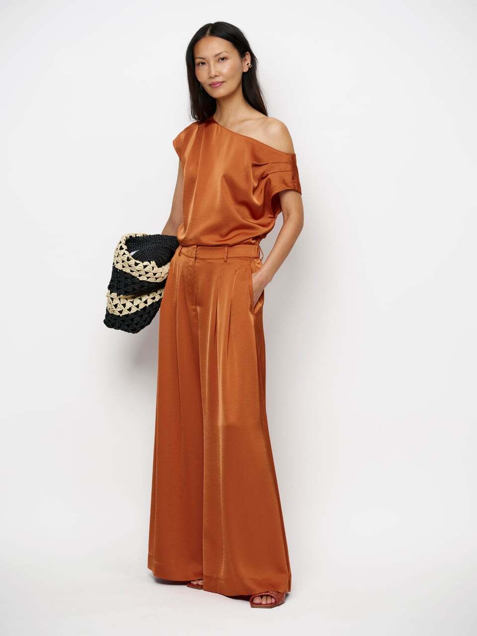 Dante 6 Roam satijnen drapey crop top – Oranje-100% polyester-DAMES TOPS & BLOUSES-Oranje