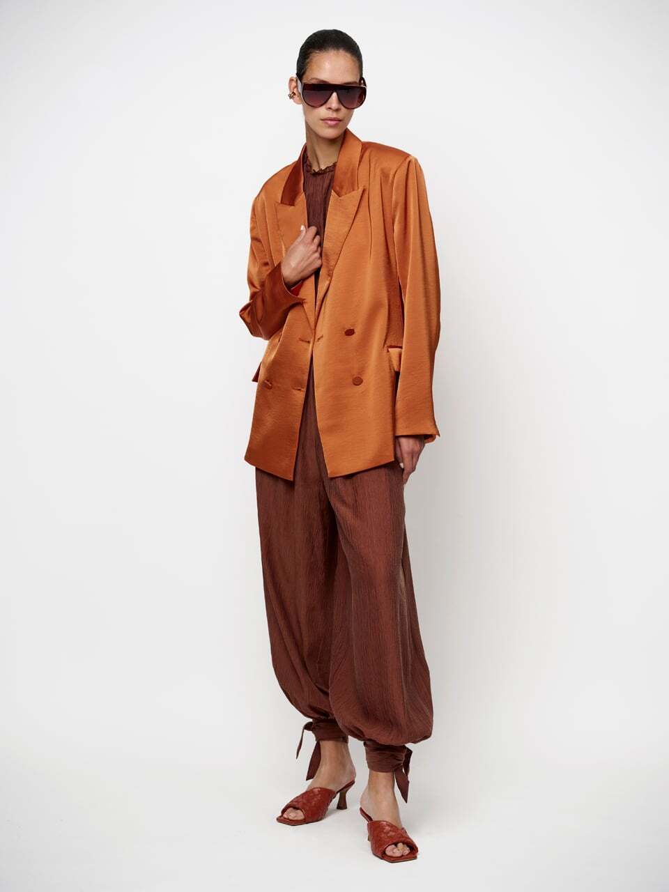 Dante 6 Sevigny double-breasted satijnen blazer-100% polyester-DAMES BLAZERS & JASJES-Oranje