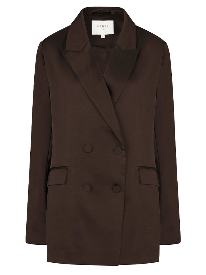 Dante 6 Sevigny Double‑Breasted Satin Blazer – Esp-100% polyester-DAMES BLAZERS & GILETS-Bruin