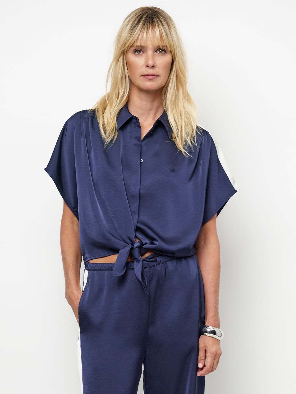 Dante 6 Tie Knot Shirt - Blauw -100% polyester-DAMES TOPS & BLOUSES-Blauw