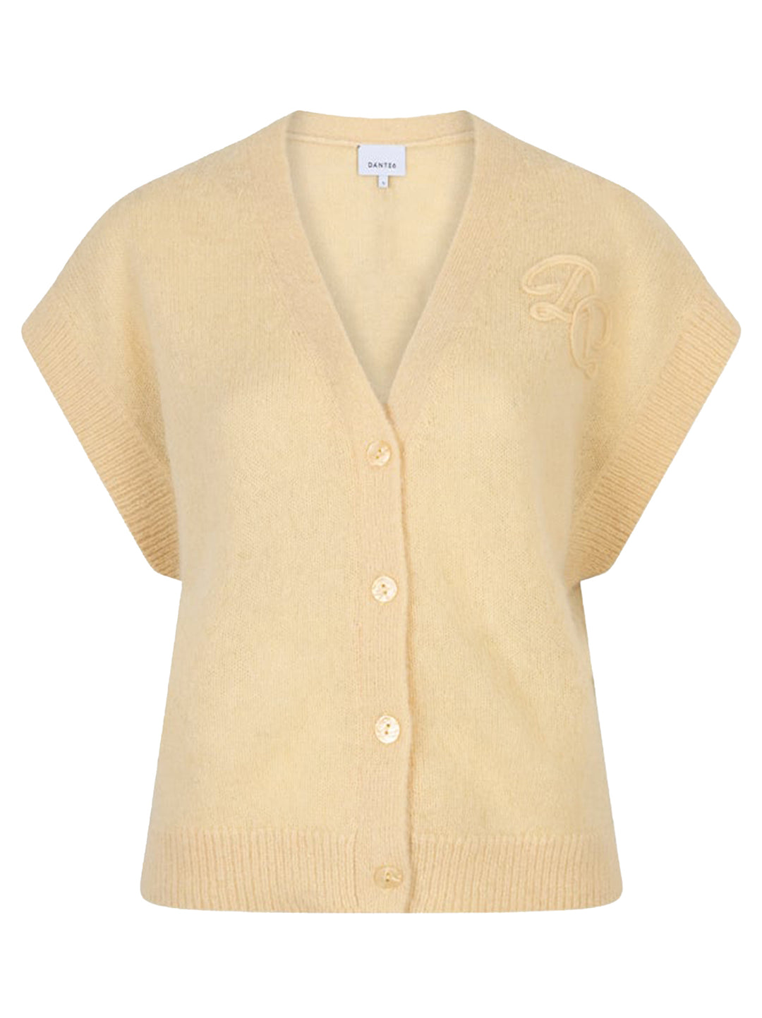 Dante 6 Zyra V-hals vest met korte mouwen – Geel-41% alpaca wol, 37% polyamide, 22% merino wol-DAMES TRUIEN & VESTEN-Geel