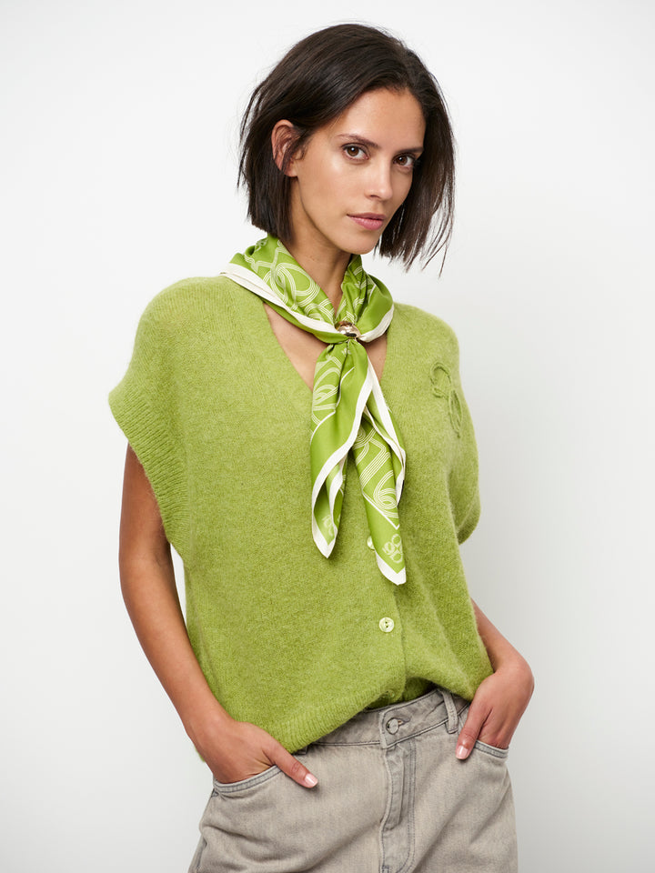 Dante 6 Zyra V-hals vest met korte mouwen – Groen-41% alpaca wol, 37% polyamide, 22% merino wol-DAMES TRUIEN & VESTEN-Gro