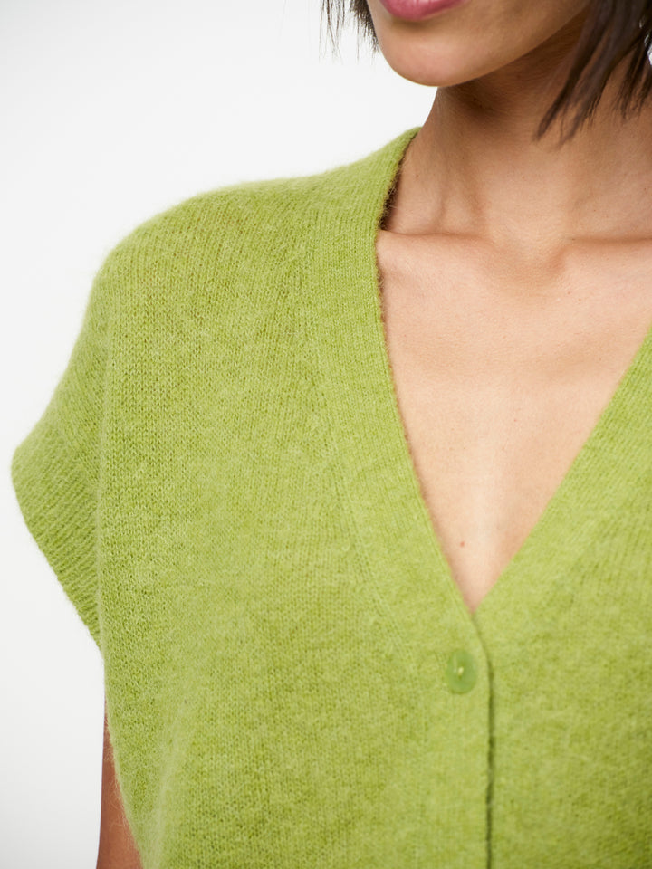 Dante 6 Zyra V-hals vest met korte mouwen – Groen-41% alpaca wol, 37% polyamide, 22% merino wol-DAMES TRUIEN & VESTEN-Gro