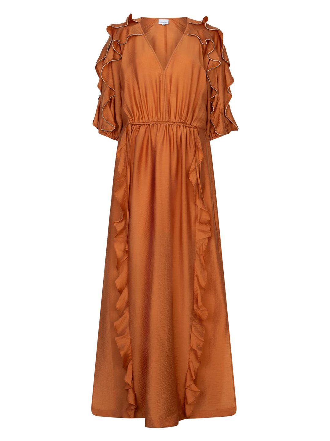 Dante6-Anzur maxi jurk met embellished volant deta-84% tencel, 16% polyamide-DAMES JURKEN-Oranje