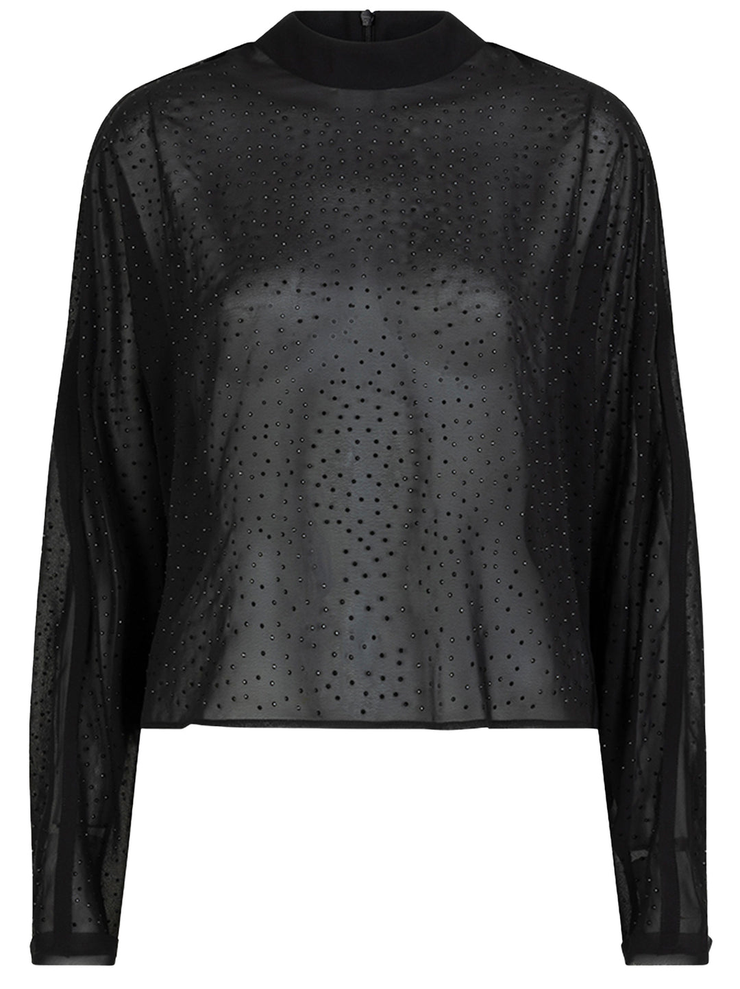 Dante6-Biacco transparante top met strass-details-100% polyester-DAMES TOPS & BLOUSES-Zwart