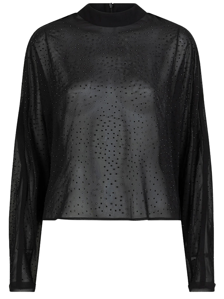 Dante6-Biacco transparante top met strass-details-100% polyester-DAMES TOPS & BLOUSES-Zwart