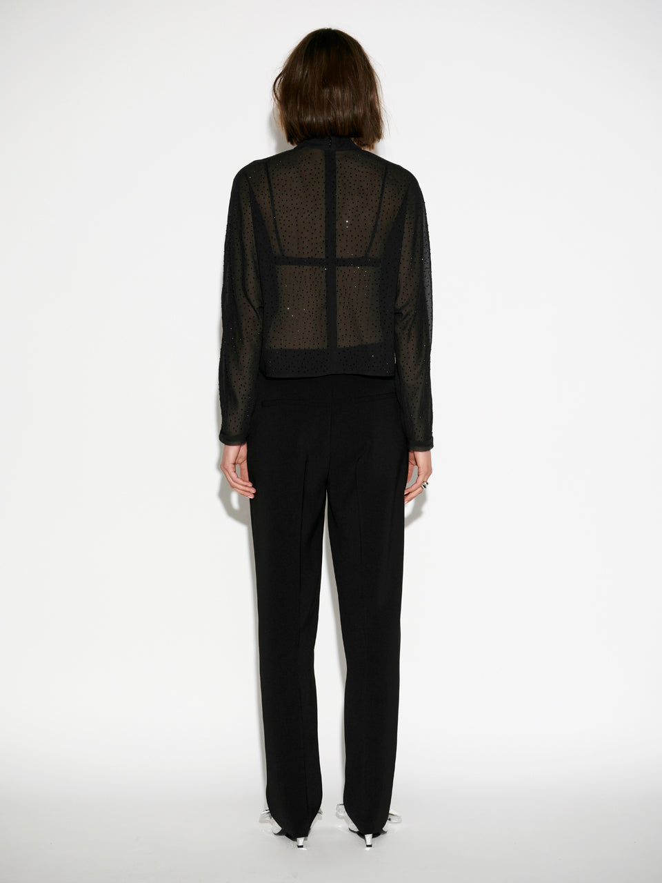 Dante6-Biacco transparante top met strass-details-100% polyester-DAMES TOPS & BLOUSES-Zwart