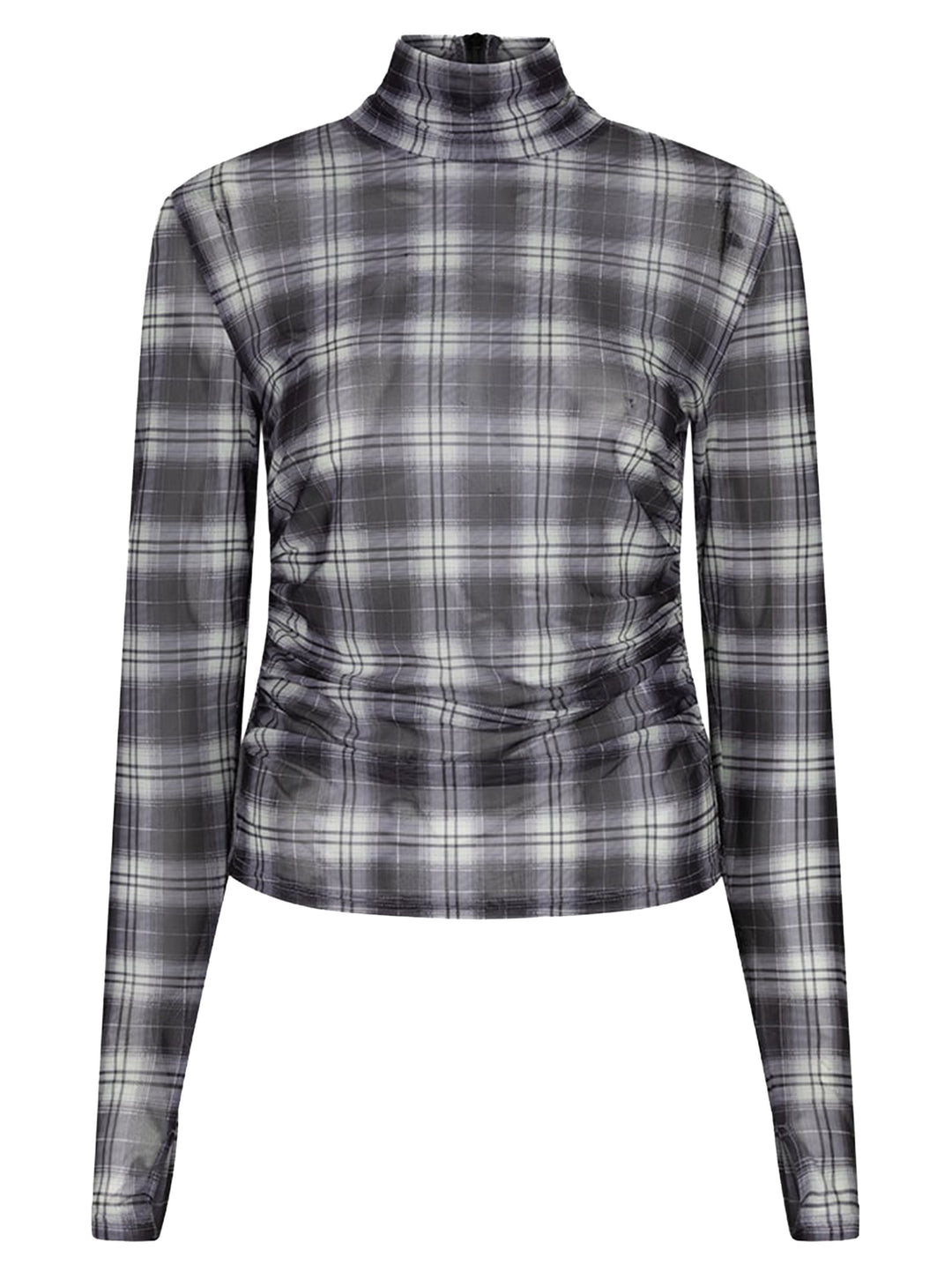 Dante6 Casha Geruite Mesh Top – Blauw-90% polyester, 10% elastaan-DAMES TOPS & BLOUSES-Blauw