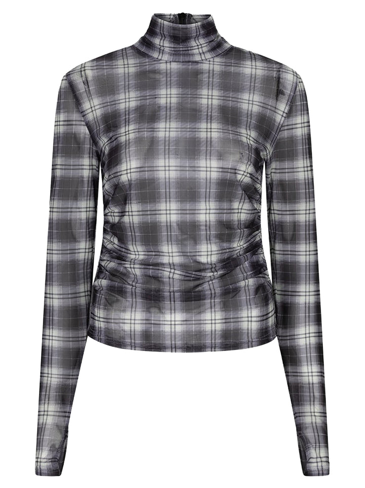 Dante6 Casha Geruite Mesh Top – Blauw-90% polyester, 10% elastaan-DAMES TOPS & BLOUSES-Blauw