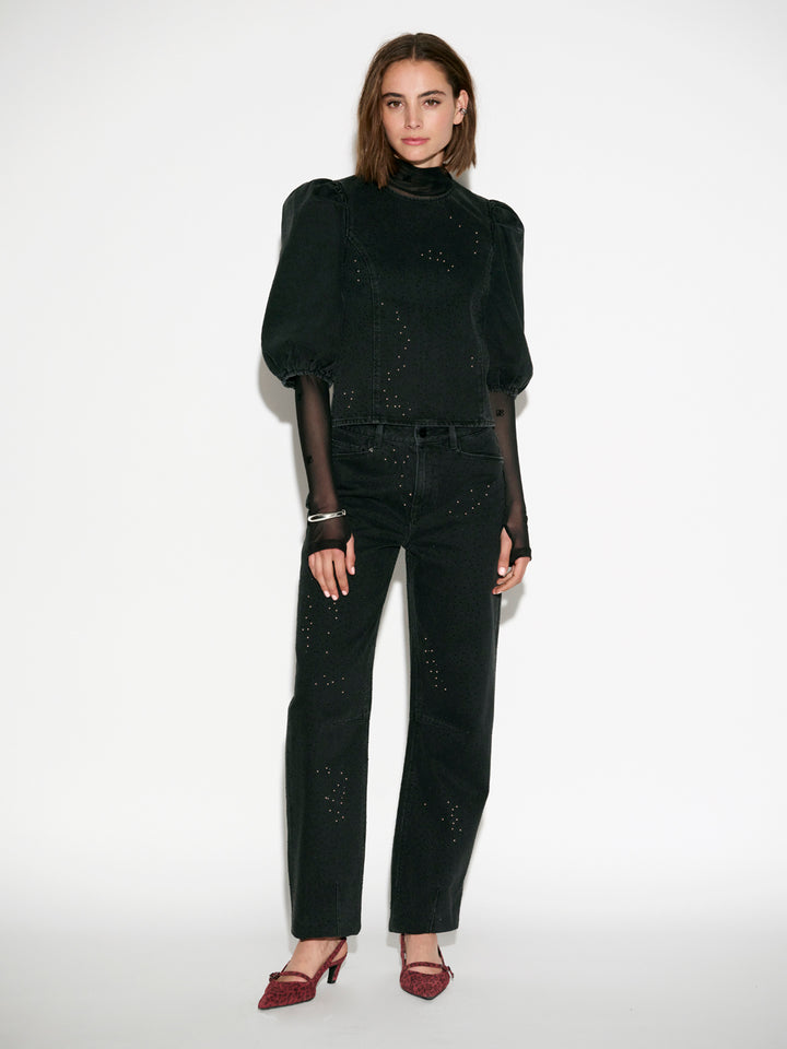 Dante6 Cici – Zwarte Denim Top-100% katoen-DAMES TOPS & BLOUSES-Zwart