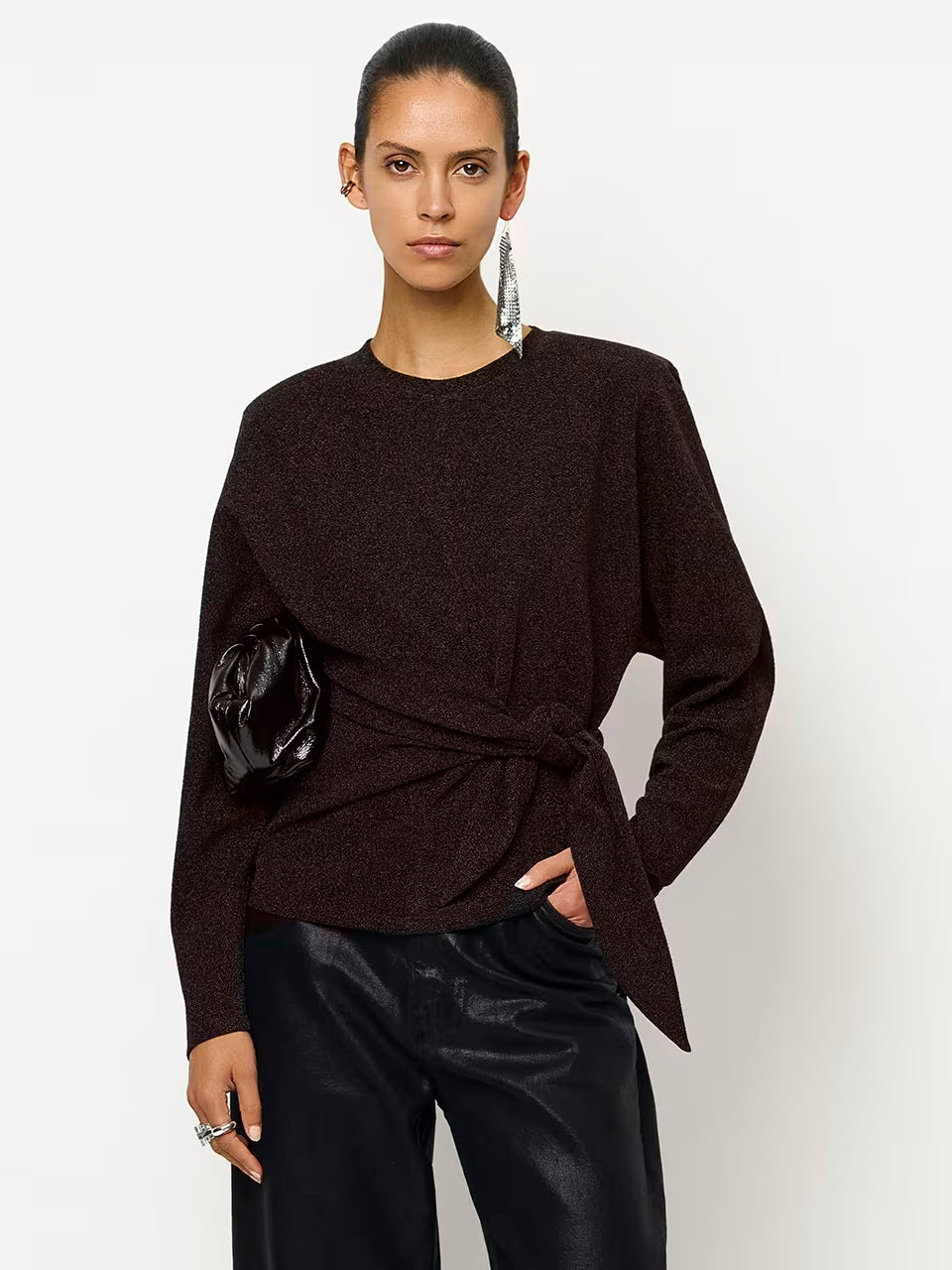 Dante6 Illume Lurex Wikkeltop – Bruin-68% gerecycled polyamide, 27% polyester, 5% elastaan-DAMES TOPS & BLOUSES-Bruin