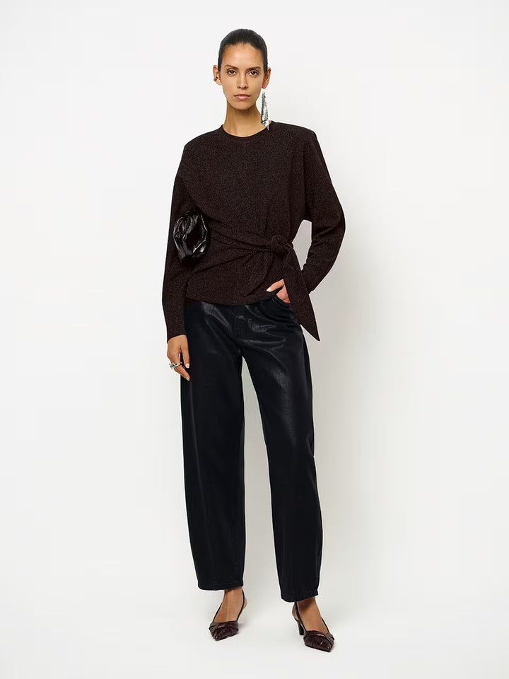 Dante6 Illume Lurex Wikkeltop – Bruin-68% gerecycled polyamide, 27% polyester, 5% elastaan-DAMES TOPS & BLOUSES-Bruin
