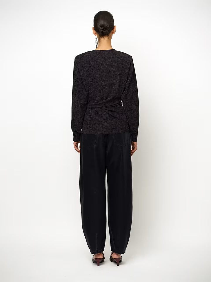 Dante6 Illume Lurex Wikkeltop – Bruin-68% gerecycled polyamide, 27% polyester, 5% elastaan-DAMES TOPS & BLOUSES-Bruin