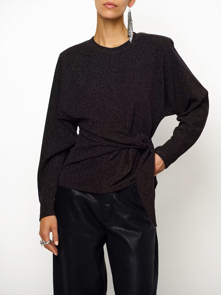 Dante6 Illume Lurex Wikkeltop – Bruin-68% gerecycled polyamide, 27% polyester, 5% elastaan-DAMES TOPS & BLOUSES-Bruin