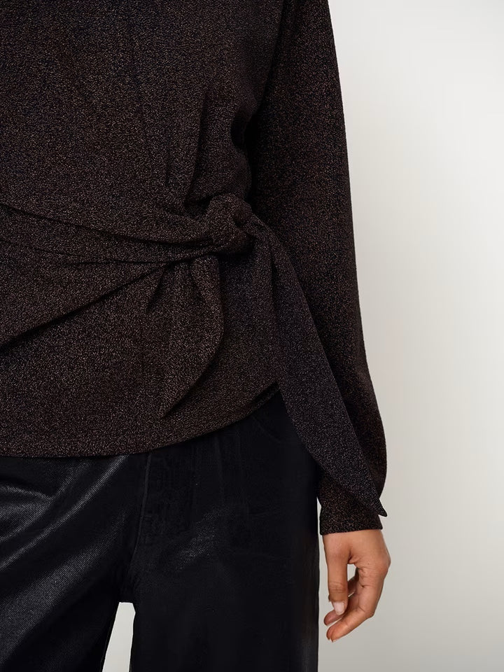 Dante6 Illume Lurex Wikkeltop – Bruin-68% gerecycled polyamide, 27% polyester, 5% elastaan-DAMES TOPS & BLOUSES-Bruin