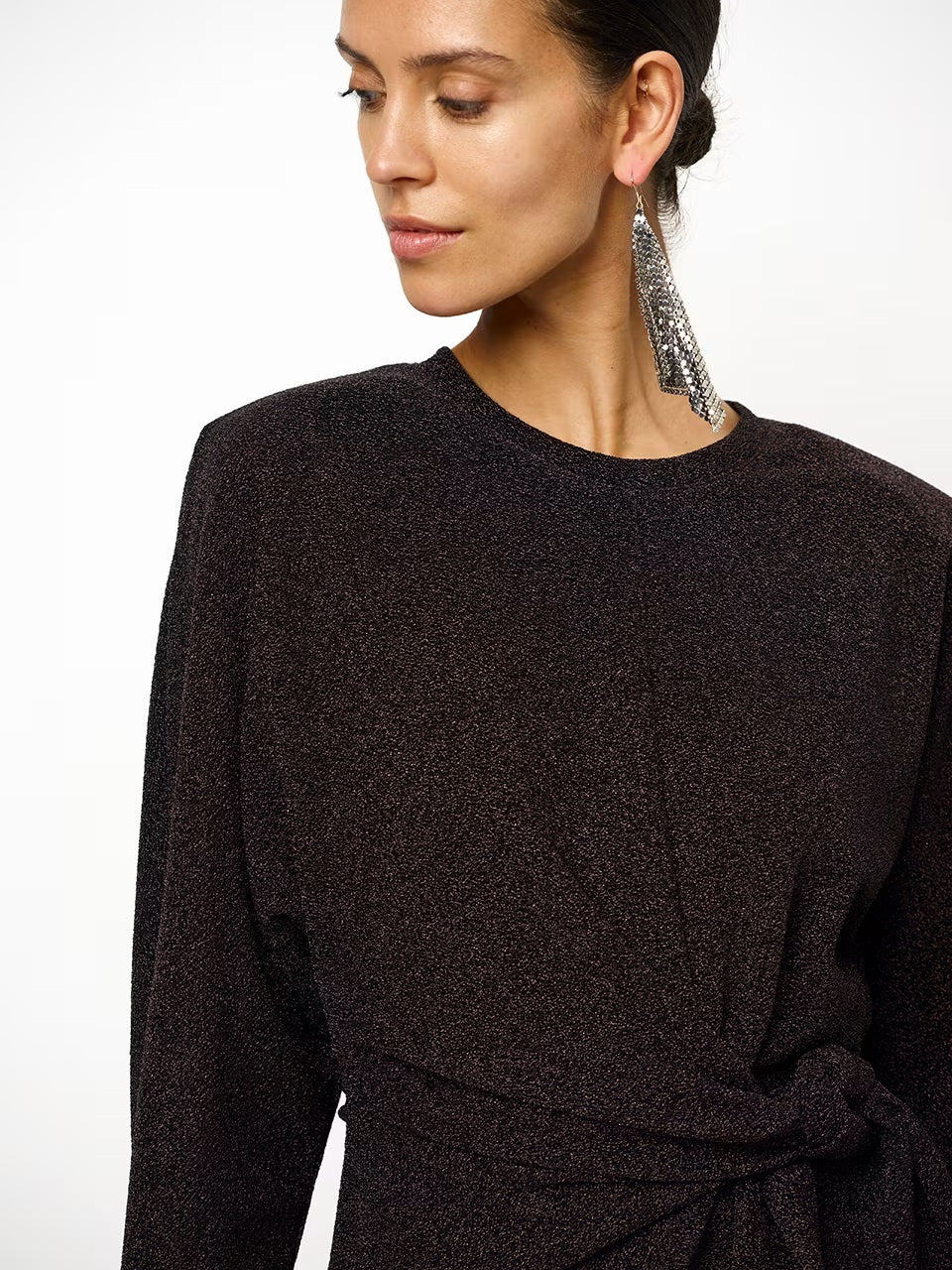 Dante6 Illume Lurex Wikkeltop – Bruin-68% gerecycled polyamide, 27% polyester, 5% elastaan-DAMES TOPS & BLOUSES-Bruin