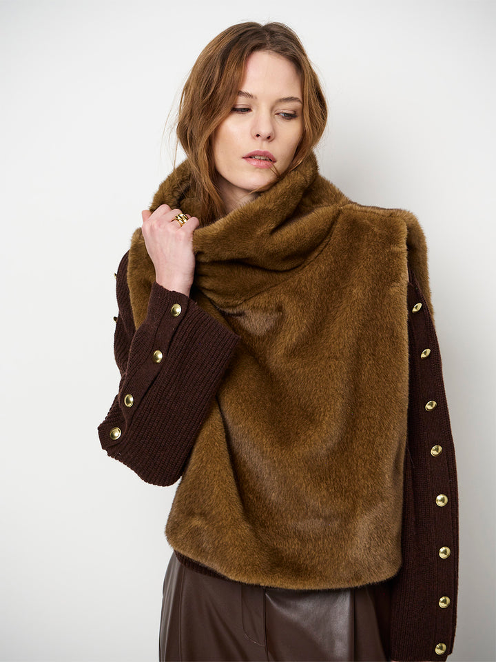 Dante6 Lucu Gilet van Imitatiebont – Bruin-100% polyester-DAMES TRUIEN & VESTEN-Bruin