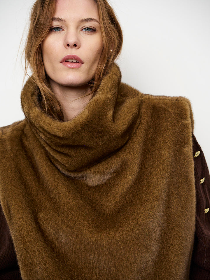 Dante6 Lucu Gilet van Imitatiebont – Bruin-100% polyester-DAMES TRUIEN & VESTEN-Bruin