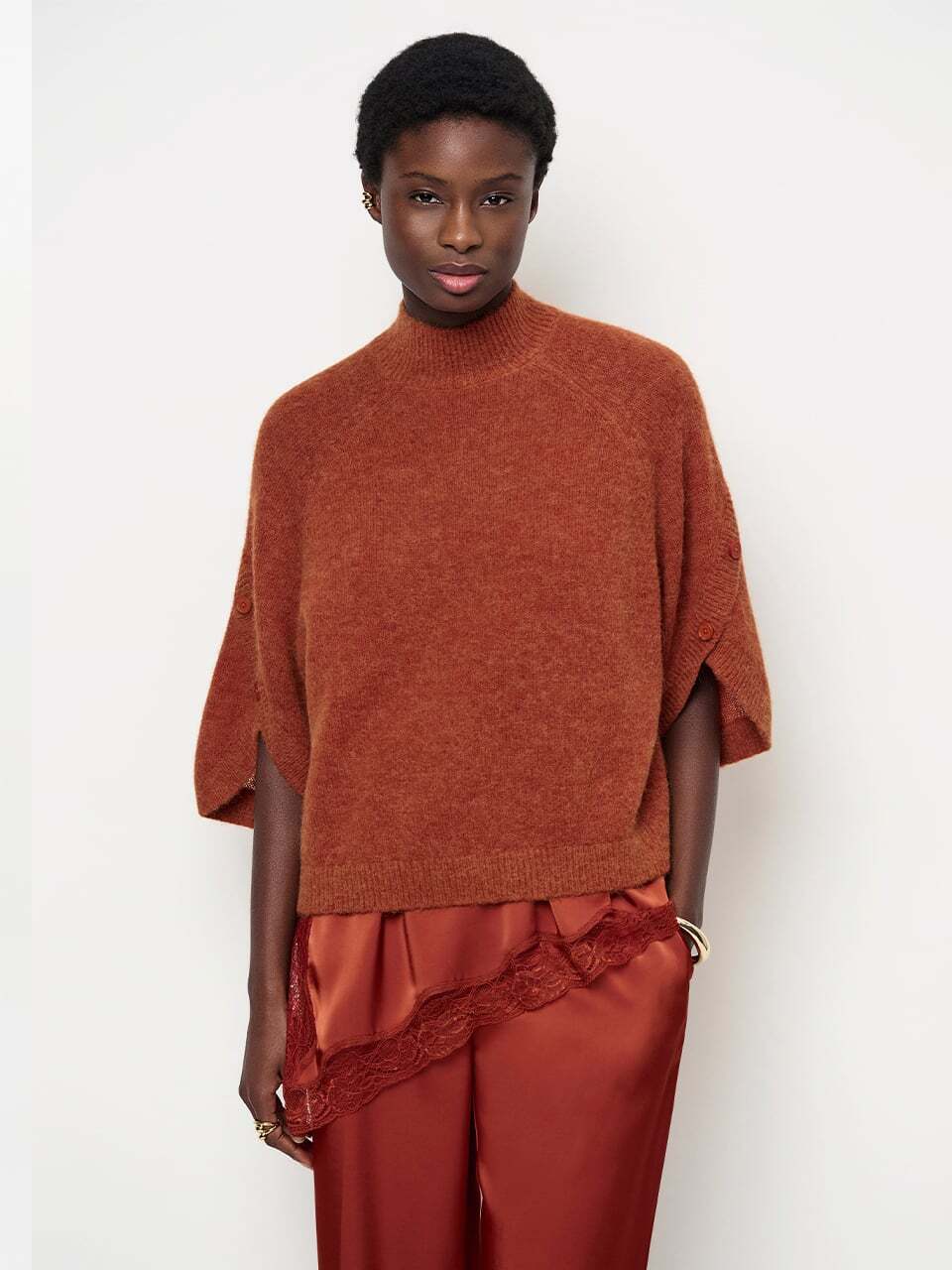 Dante6 Mahani Cape Trui – Oranje-41% alpaca wol, 37% polyamide, 22% merino wol-DAMES TRUIEN & VESTEN-Oranje