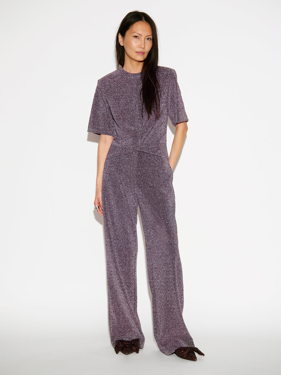 Dante6 Noemia – Lurex Broek-68% polyamide, 27% polyester, 5% elastaan-DAMES BROEKEN-Rood